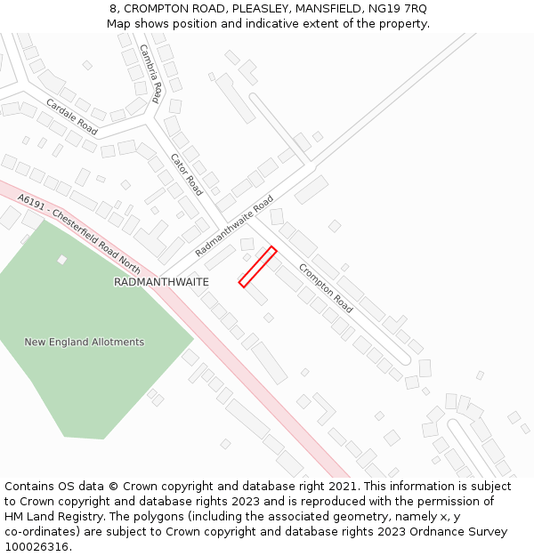 8, CROMPTON ROAD, PLEASLEY, MANSFIELD, NG19 7RQ: Location map and indicative extent of plot