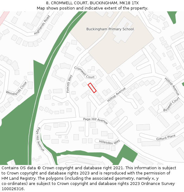 8, CROMWELL COURT, BUCKINGHAM, MK18 1TX: Location map and indicative extent of plot
