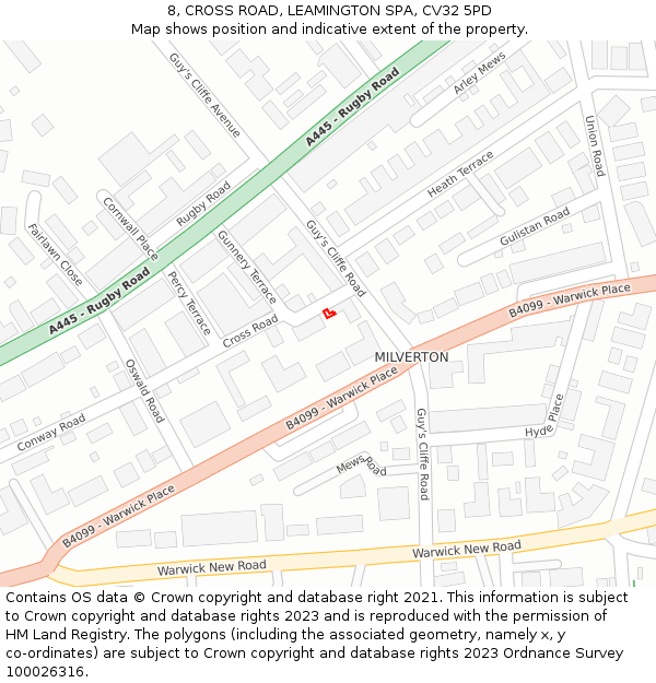 8, CROSS ROAD, LEAMINGTON SPA, CV32 5PD: Location map and indicative extent of plot