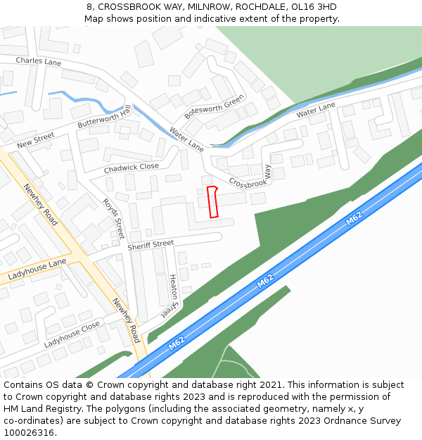 8, CROSSBROOK WAY, MILNROW, ROCHDALE, OL16 3HD: Location map and indicative extent of plot