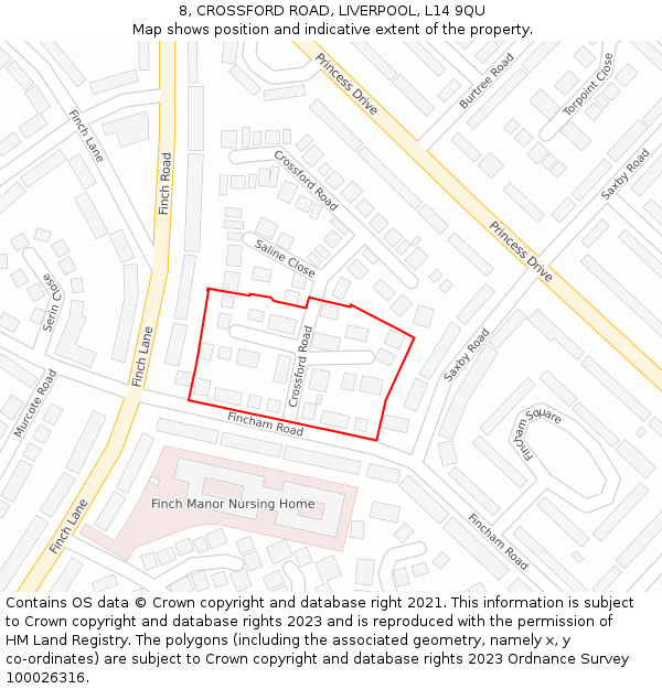 8, CROSSFORD ROAD, LIVERPOOL, L14 9QU: Location map and indicative extent of plot