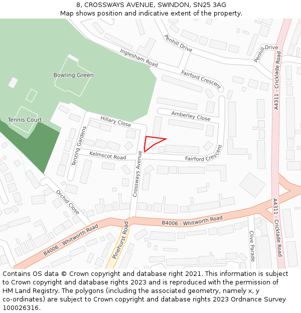 8, CROSSWAYS AVENUE, SWINDON, SN25 3AG: Location map and indicative extent of plot