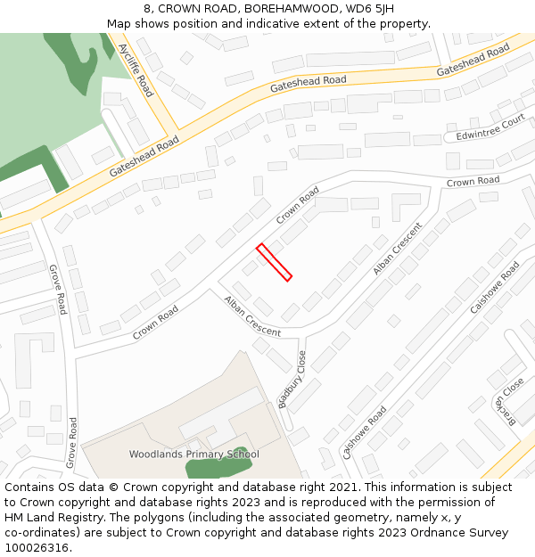 8, CROWN ROAD, BOREHAMWOOD, WD6 5JH: Location map and indicative extent of plot