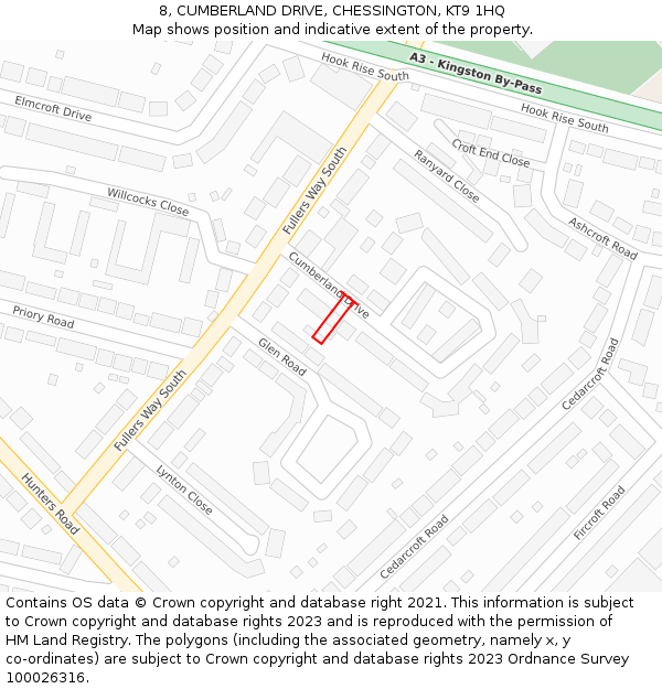 8, CUMBERLAND DRIVE, CHESSINGTON, KT9 1HQ: Location map and indicative extent of plot