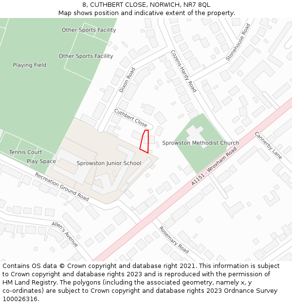 8, CUTHBERT CLOSE, NORWICH, NR7 8QL: Location map and indicative extent of plot