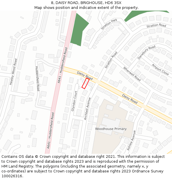 8, DAISY ROAD, BRIGHOUSE, HD6 3SX: Location map and indicative extent of plot