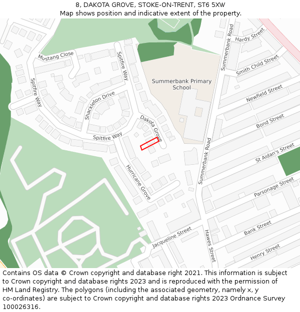 8, DAKOTA GROVE, STOKE-ON-TRENT, ST6 5XW: Location map and indicative extent of plot