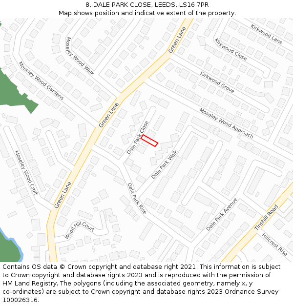 8, DALE PARK CLOSE, LEEDS, LS16 7PR: Location map and indicative extent of plot