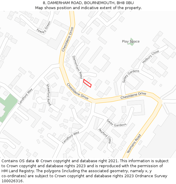 8, DAMERHAM ROAD, BOURNEMOUTH, BH8 0BU: Location map and indicative extent of plot