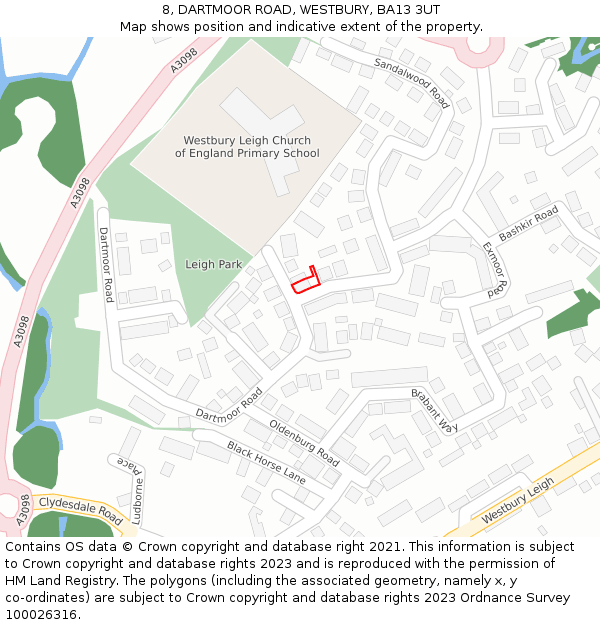 8, DARTMOOR ROAD, WESTBURY, BA13 3UT: Location map and indicative extent of plot