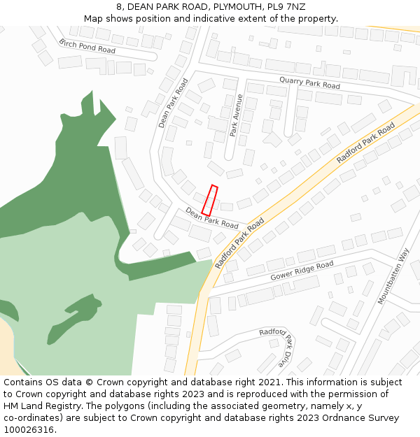 8, DEAN PARK ROAD, PLYMOUTH, PL9 7NZ: Location map and indicative extent of plot