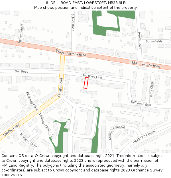 8, DELL ROAD EAST, LOWESTOFT, NR33 9LB: Location map and indicative extent of plot