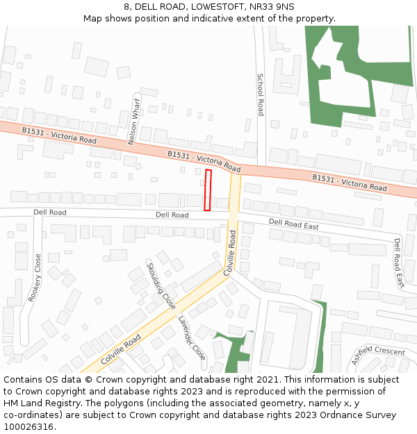 8, DELL ROAD, LOWESTOFT, NR33 9NS: Location map and indicative extent of plot