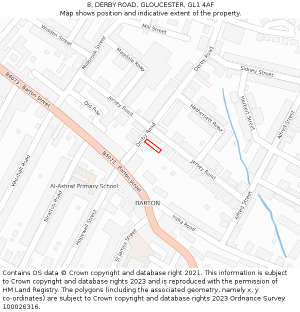 8, DERBY ROAD, GLOUCESTER, GL1 4AF: Location map and indicative extent of plot