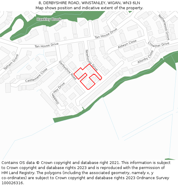 8, DERBYSHIRE ROAD, WINSTANLEY, WIGAN, WN3 6LN: Location map and indicative extent of plot