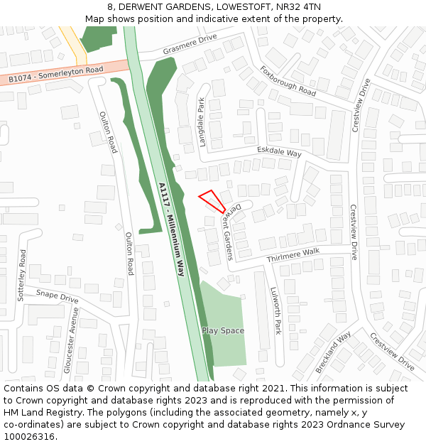 8, DERWENT GARDENS, LOWESTOFT, NR32 4TN: Location map and indicative extent of plot