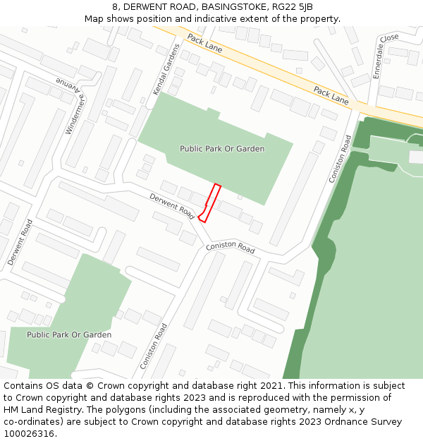 8, DERWENT ROAD, BASINGSTOKE, RG22 5JB: Location map and indicative extent of plot