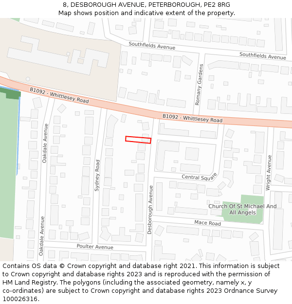 8, DESBOROUGH AVENUE, PETERBOROUGH, PE2 8RG: Location map and indicative extent of plot