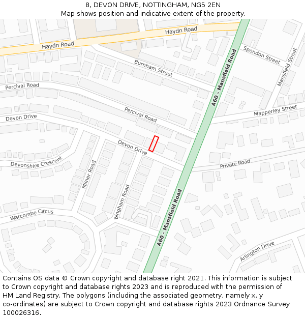 8, DEVON DRIVE, NOTTINGHAM, NG5 2EN: Location map and indicative extent of plot