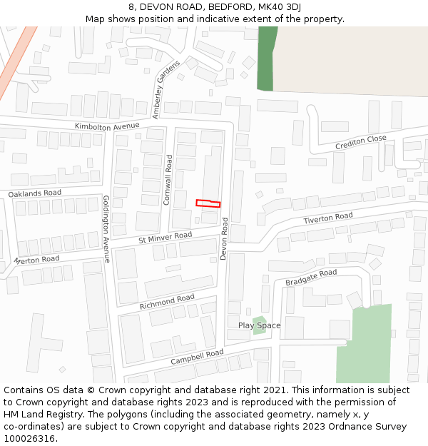 8, DEVON ROAD, BEDFORD, MK40 3DJ: Location map and indicative extent of plot