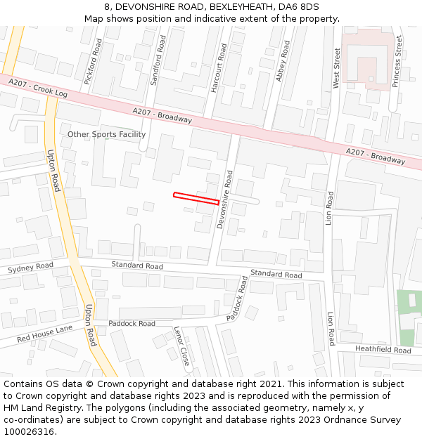 8, DEVONSHIRE ROAD, BEXLEYHEATH, DA6 8DS: Location map and indicative extent of plot