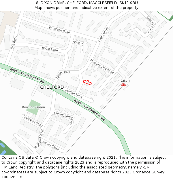 8, DIXON DRIVE, CHELFORD, MACCLESFIELD, SK11 9BU: Location map and indicative extent of plot
