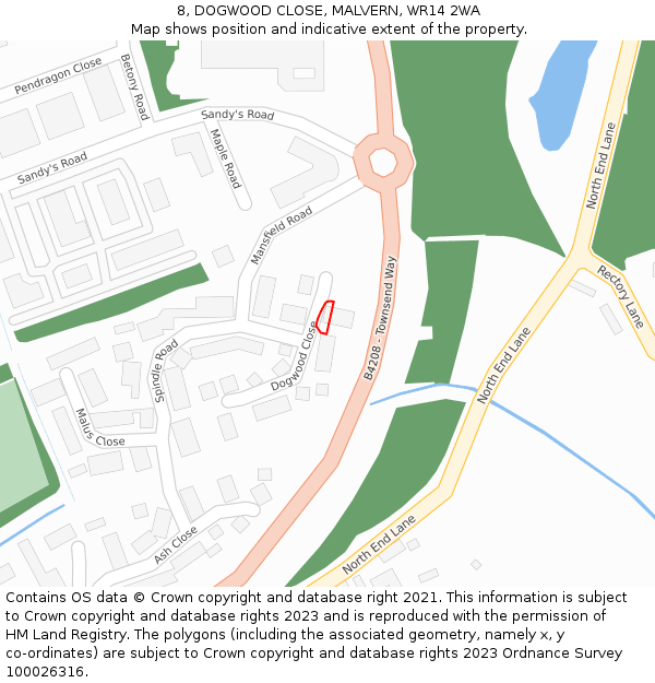 8, DOGWOOD CLOSE, MALVERN, WR14 2WA: Location map and indicative extent of plot
