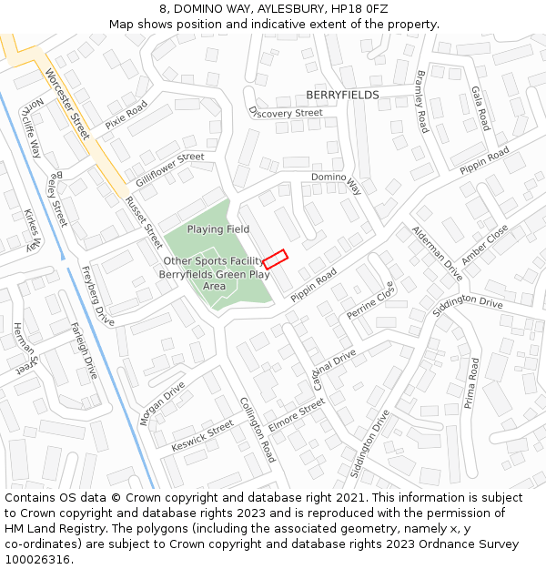 8, DOMINO WAY, AYLESBURY, HP18 0FZ: Location map and indicative extent of plot