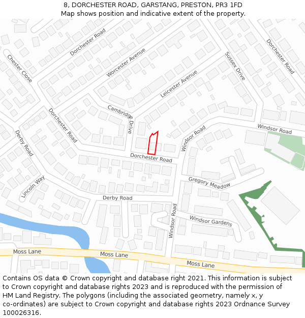 8, DORCHESTER ROAD, GARSTANG, PRESTON, PR3 1FD: Location map and indicative extent of plot