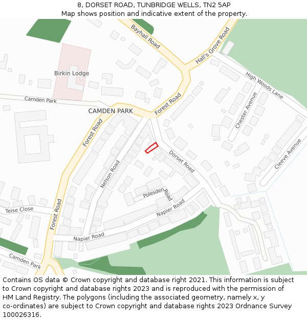 8, DORSET ROAD, TUNBRIDGE WELLS, TN2 5AP: Location map and indicative extent of plot
