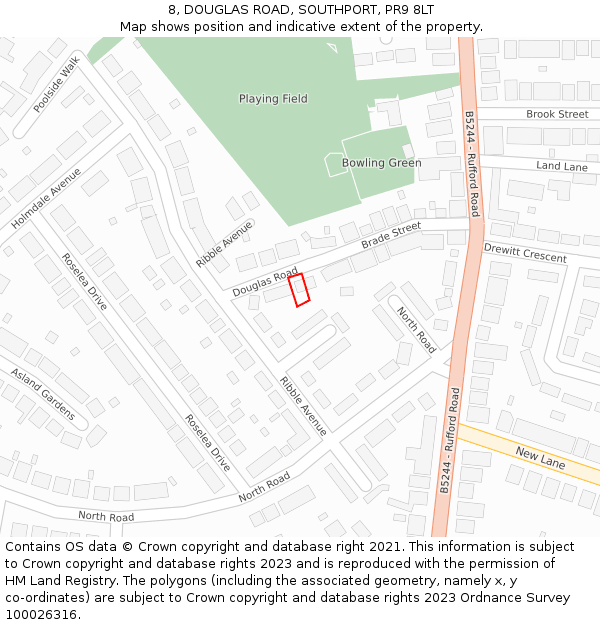 8, DOUGLAS ROAD, SOUTHPORT, PR9 8LT: Location map and indicative extent of plot