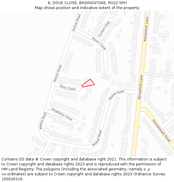 8, DOVE CLOSE, BASINGSTOKE, RG22 5PH: Location map and indicative extent of plot