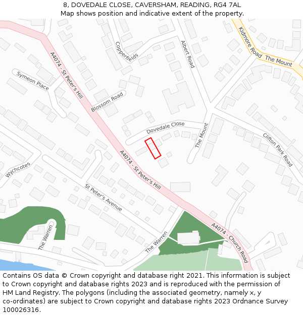 8, DOVEDALE CLOSE, CAVERSHAM, READING, RG4 7AL: Location map and indicative extent of plot