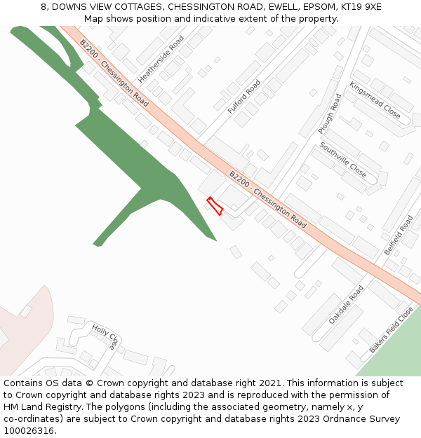 8, DOWNS VIEW COTTAGES, CHESSINGTON ROAD, EWELL, EPSOM, KT19 9XE: Location map and indicative extent of plot