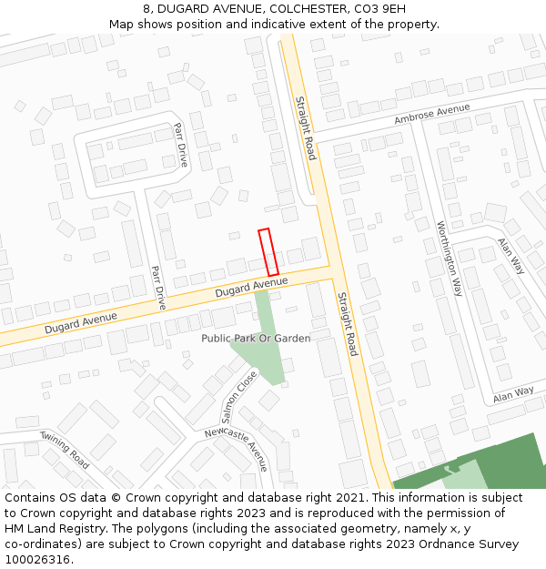 8, DUGARD AVENUE, COLCHESTER, CO3 9EH: Location map and indicative extent of plot