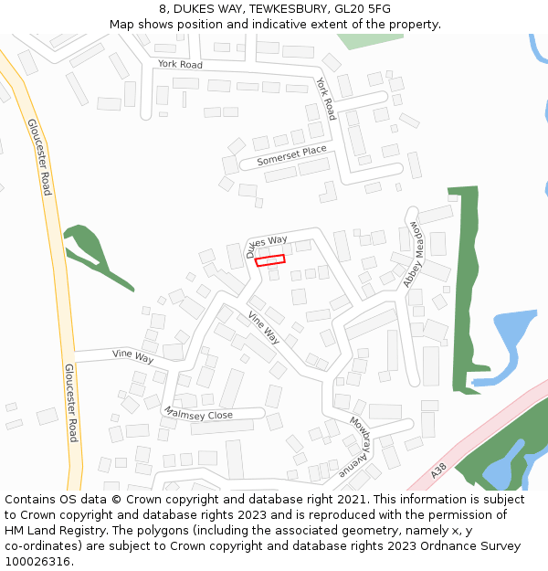 8, DUKES WAY, TEWKESBURY, GL20 5FG: Location map and indicative extent of plot