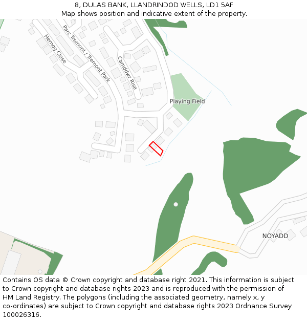 8, DULAS BANK, LLANDRINDOD WELLS, LD1 5AF: Location map and indicative extent of plot
