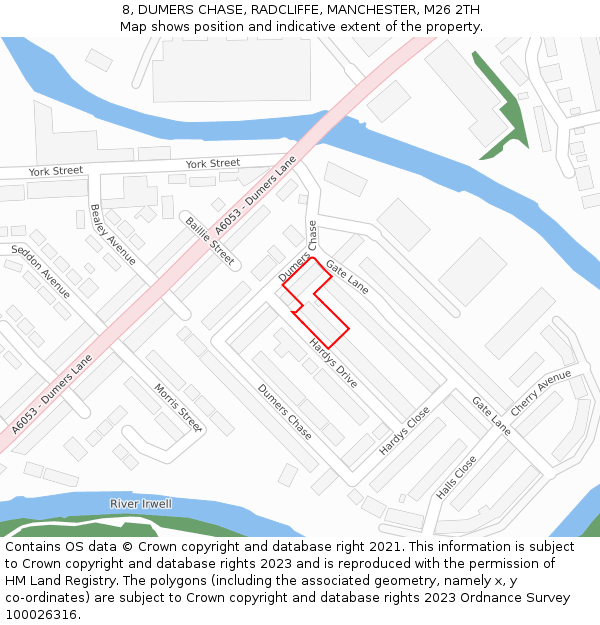 8, DUMERS CHASE, RADCLIFFE, MANCHESTER, M26 2TH: Location map and indicative extent of plot