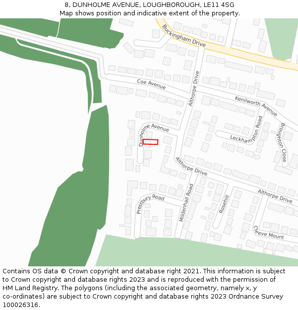 8, DUNHOLME AVENUE, LOUGHBOROUGH, LE11 4SG: Location map and indicative extent of plot