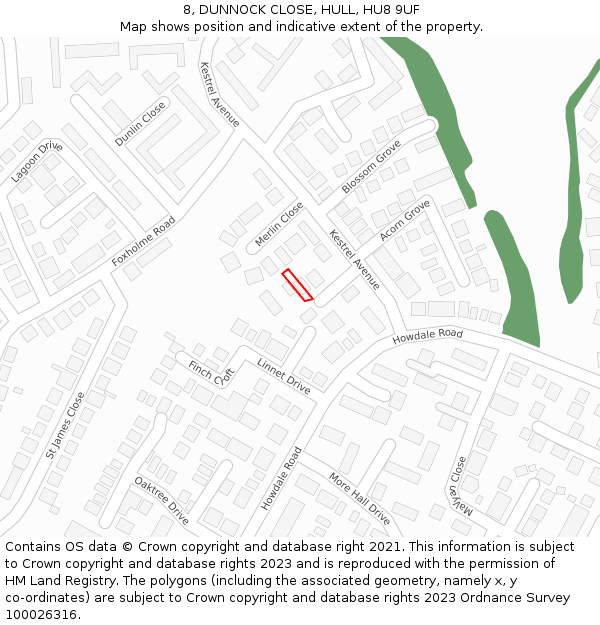 8, DUNNOCK CLOSE, HULL, HU8 9UF: Location map and indicative extent of plot