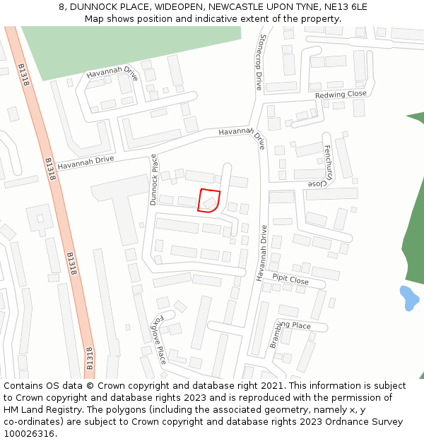 8, DUNNOCK PLACE, WIDEOPEN, NEWCASTLE UPON TYNE, NE13 6LE: Location map and indicative extent of plot