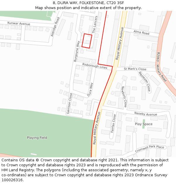 8, DURA WAY, FOLKESTONE, CT20 3SF: Location map and indicative extent of plot
