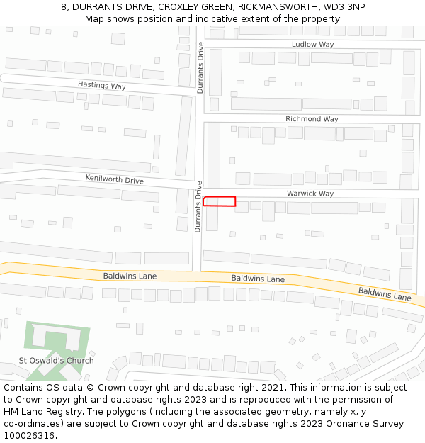 8, DURRANTS DRIVE, CROXLEY GREEN, RICKMANSWORTH, WD3 3NP: Location map and indicative extent of plot