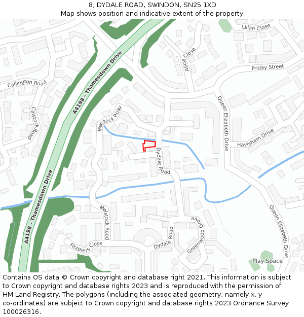 8, DYDALE ROAD, SWINDON, SN25 1XD: Location map and indicative extent of plot