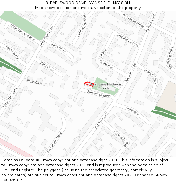 8, EARLSWOOD DRIVE, MANSFIELD, NG18 3LL: Location map and indicative extent of plot