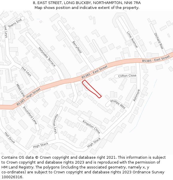 8, EAST STREET, LONG BUCKBY, NORTHAMPTON, NN6 7RA: Location map and indicative extent of plot