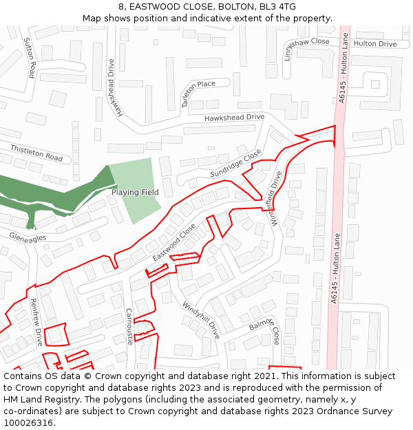 8, EASTWOOD CLOSE, BOLTON, BL3 4TG: Location map and indicative extent of plot