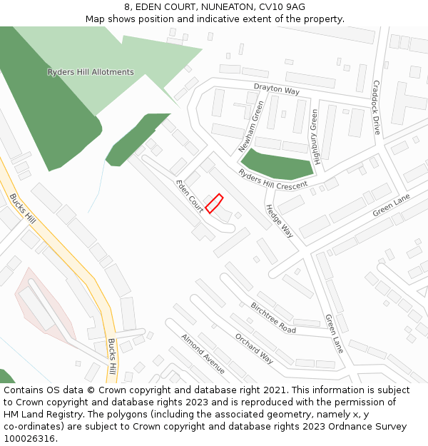 8, EDEN COURT, NUNEATON, CV10 9AG: Location map and indicative extent of plot