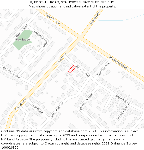 8, EDGEHILL ROAD, STAINCROSS, BARNSLEY, S75 6NG: Location map and indicative extent of plot