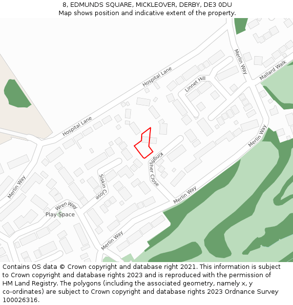 8, EDMUNDS SQUARE, MICKLEOVER, DERBY, DE3 0DU: Location map and indicative extent of plot
